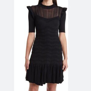 Ted Baker Black Bettyaa Frill-Trim Knitted Dress NWOT